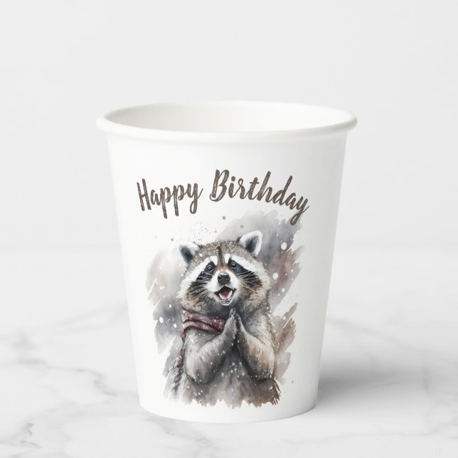 Winter vibes Racoon -  Birthday Party - Paper Cups (Front)