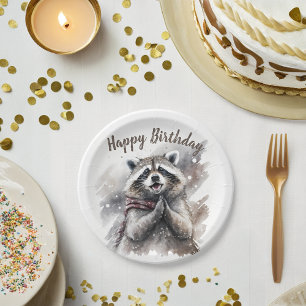 Winter vibes Racoon -  Birthday Party - Paper Plate