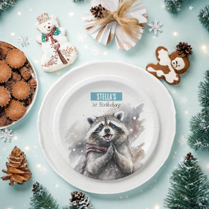 Winter vibes Racoon -  Birthday Party - Paper Plate