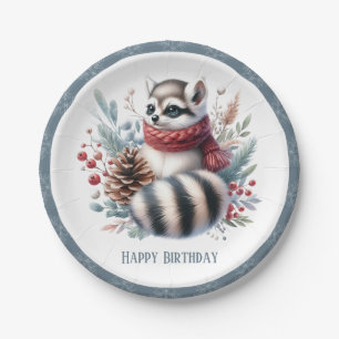 Winter Vibes Ringtail with a Scarf - Birthday Paper Plate
