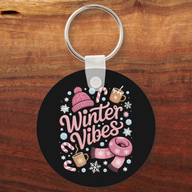 Winter Vibes Season Cold Weather Hello Winter Key Ring (Front)