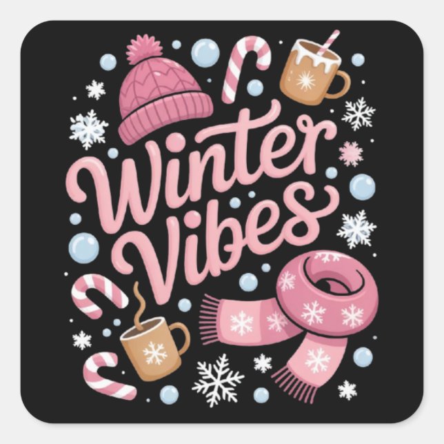 Winter Vibes Season Cold Weather Hello Winter Square Sticker (Front)