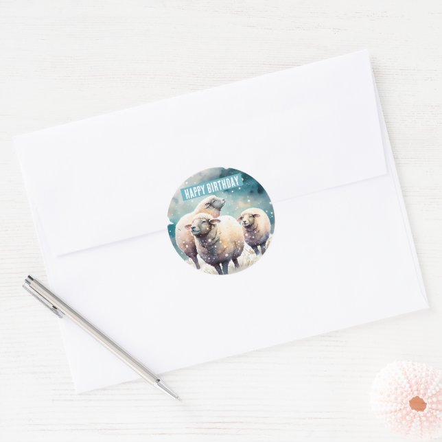 Winter vibes Sheep -  Birthday Party - Classic Round Sticker (Envelope)