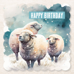 Winter vibes Sheep -  Birthday Party - Paper Coaster
