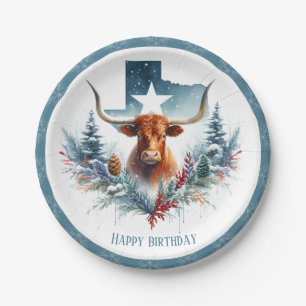 Winter Vibes Texas Longhorn Birthday Paper Plate