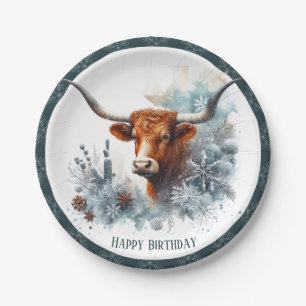 Winter Vibes Texas Longhorn Birthday Paper Plate
