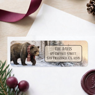 Winter Vibes Watercolor Brown Bear Return address