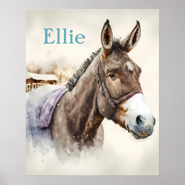 Winter Vibes Watercolor Donkey - Kids Poster (Front)