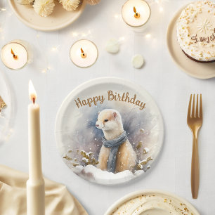 Winter vibes Watercolor Ermine - Birthday Party - Paper Plate
