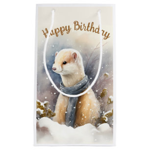 Winter vibes Watercolor Ermine - Birthday Party - Small Gift Bag