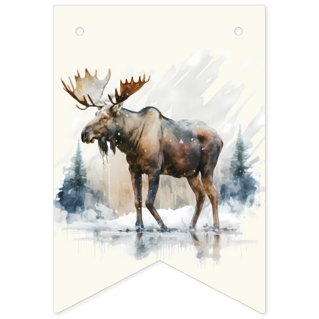 Winter Vibes Watercolor Moose - Birthday Bunting (Seventh Flag)