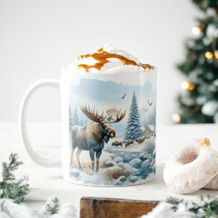 Winter Vibes Watercolor Moose - Coffee Mug