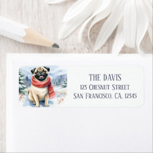 Winter Vibes Watercolor Pug - Return Address