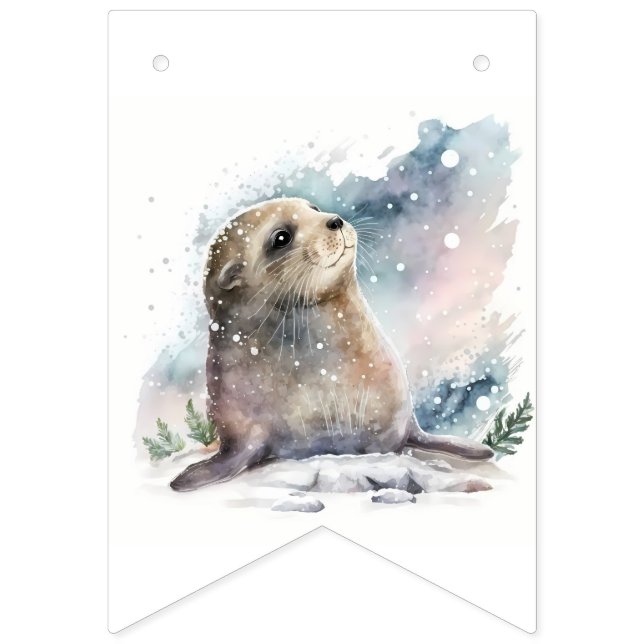 Winter Vibes Watercolor Seal - Birthday  Bunting (Sixteenth Flag)