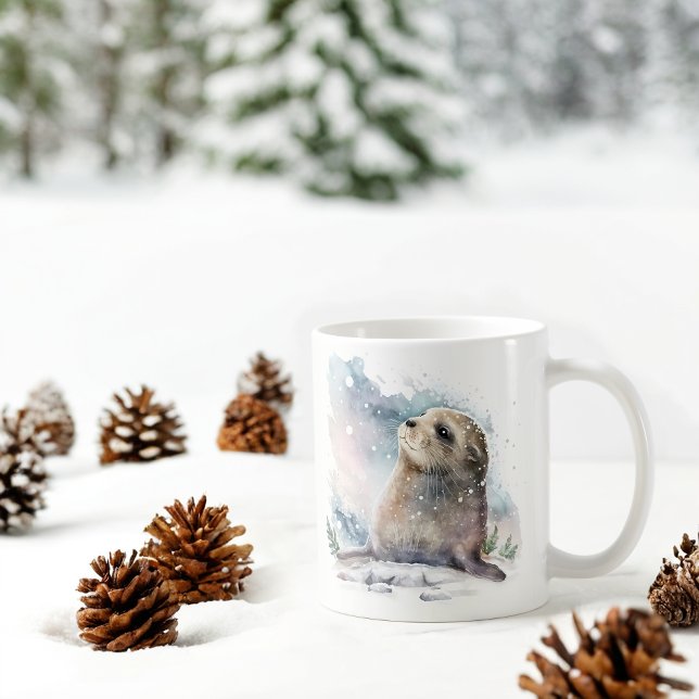 Winter Vibes Watercolor Seal Coffee Mug (Creator Uploaded)