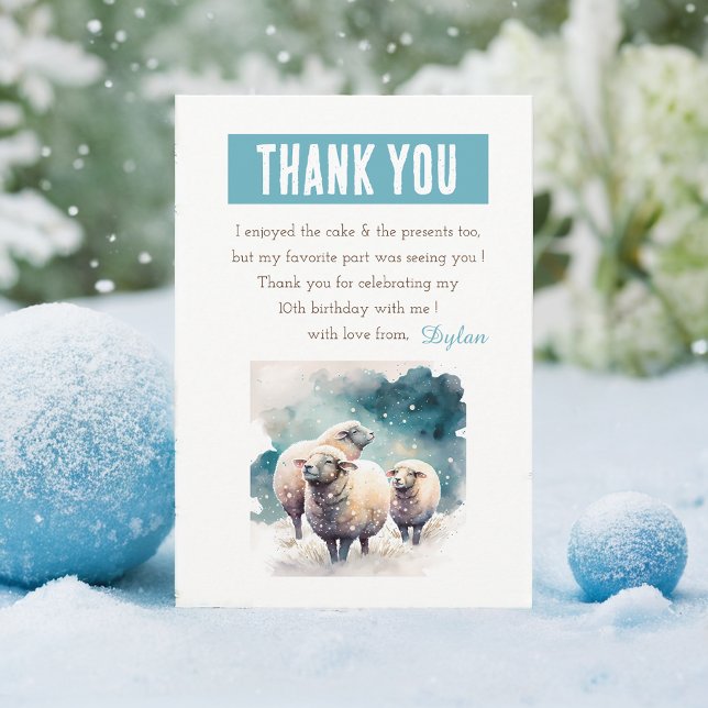 Winter vibes Watercolor Sheep - Birthday  Thank You Card (Creator Uploaded)