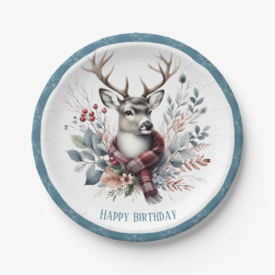 Winter Vibes White Tailed Deer Birthday Paper Plate