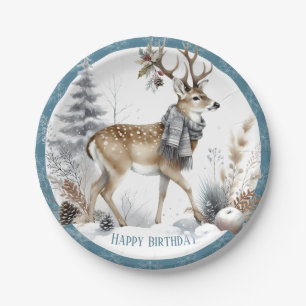 Winter Vibes White Tailed Deer Birthday Paper Plate
