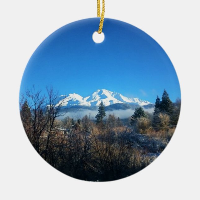 Winter View at Mount Shasta, CA Ceramic Tree Decoration (Front)