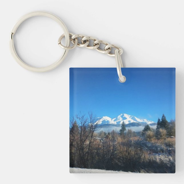 Winter View at Mount Shasta, CA Key Ring (Front)