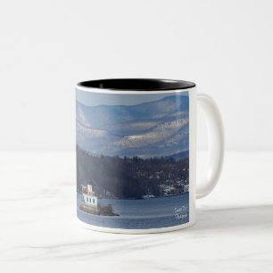 Winter View of Esopus Meadows Lighthouse Two-Tone Coffee Mug