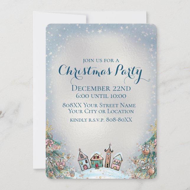 Winter Village and Christmas Trees Invitation (Front)