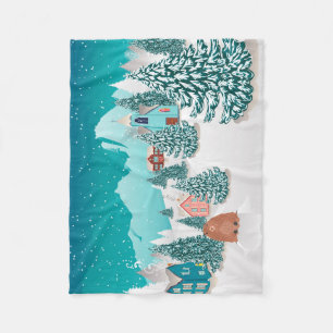 Winter village and groundhog fleece blanket