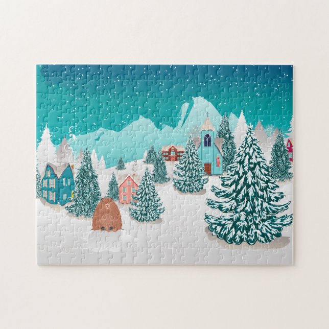 Winter village and groundhog jigsaw puzzle (Horizontal)