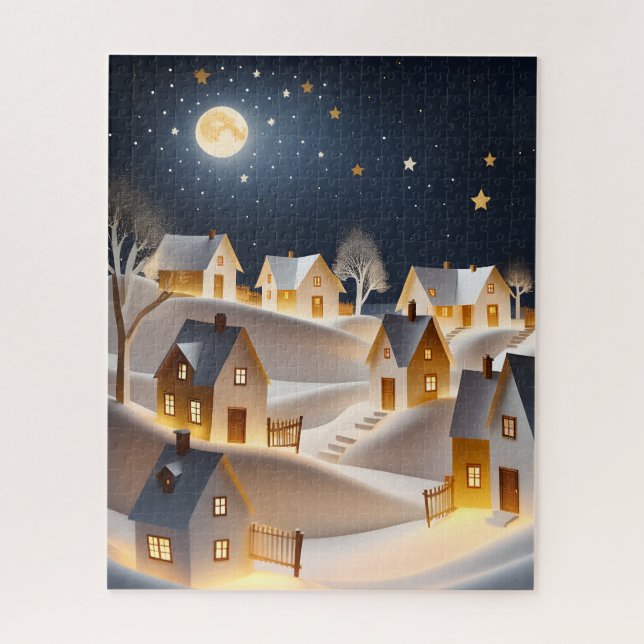 WINTER VILLAGE ART CHRISTMAS JIGSAW PUZZLE (Vertical)