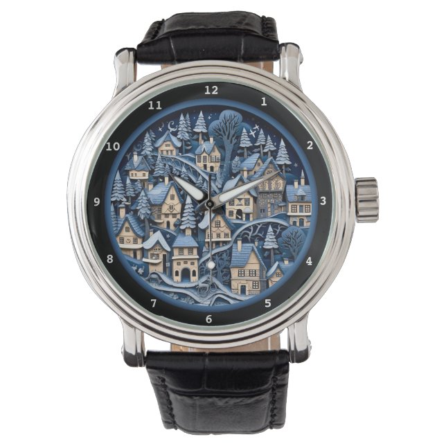Winter Village Art Nostalgia Design Watch (Front)