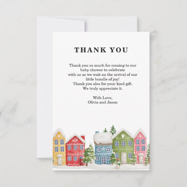 Winter village baby shower Thank you Card (Front)