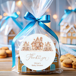 Winter Village Blue Baby Shower Thank You  Classic Round Sticker