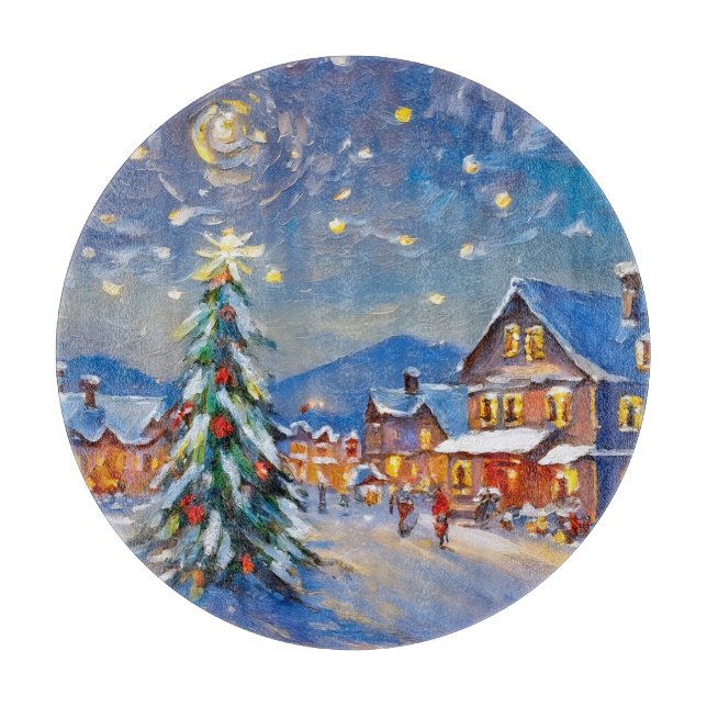 Winter Village Holiday Cutting Board (Front)