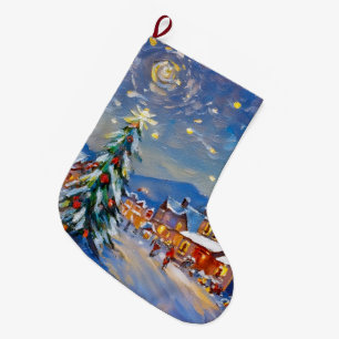 Winter Village Holiday Large Christmas Stocking