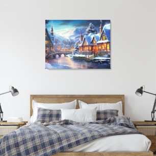 Winter Village Illustration Canvas Print