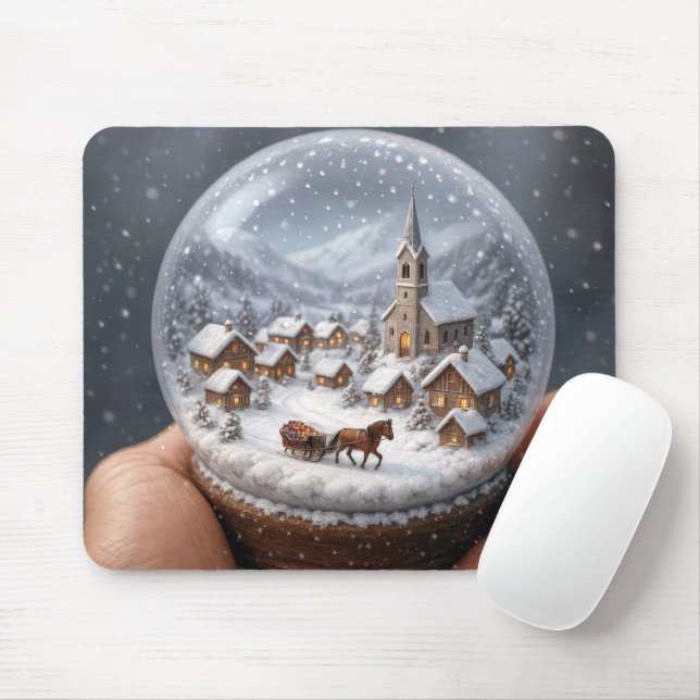 Winter Village In a Christmas Snow Globe Mouse Mat (With Mouse)