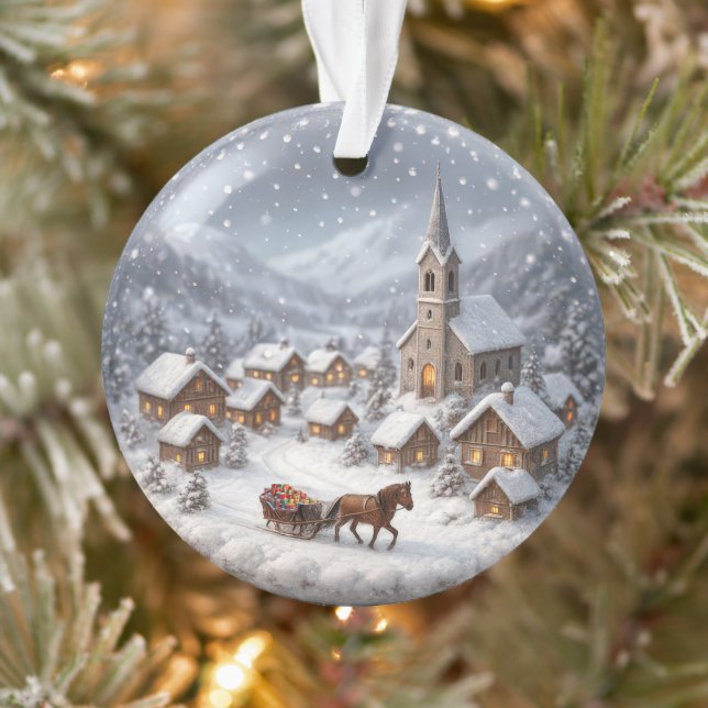 Winter Village In a Mountain Valley Ornament (Tree)