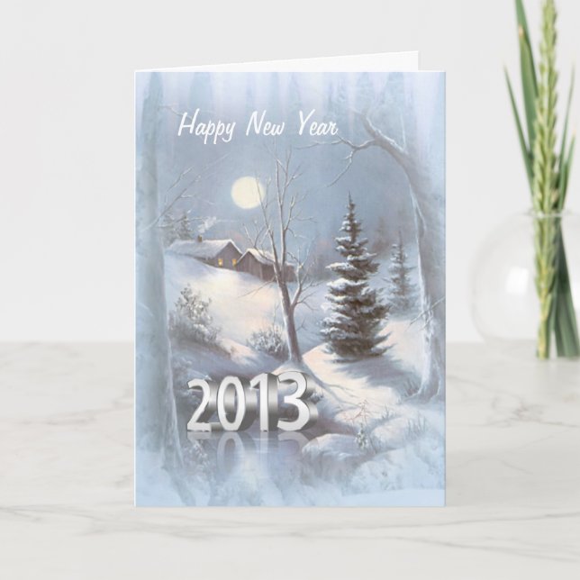 Winter village in snow New Year 2013 Card (Front)