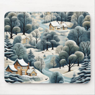 Winter Village Landscape Mouse Mat