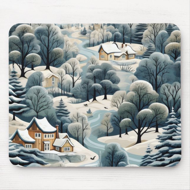 Winter Village Landscape Mouse Mat (Front)