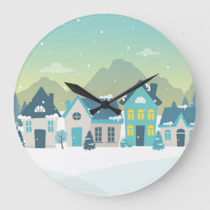 Winter Village Large Clock