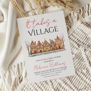  Winter Village Neutral Gingerbread Baby Shower Invitation