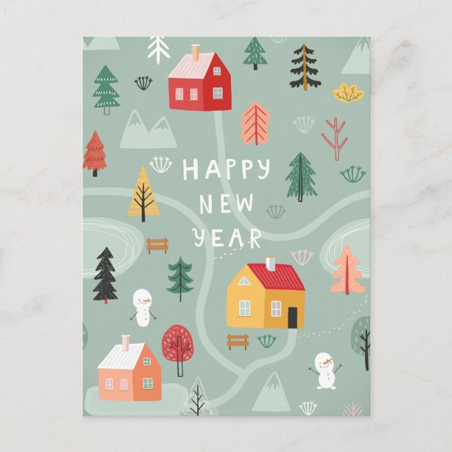 Winter Village New Year - A Cosy Start Holiday Postcard (Front)