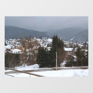 Winter Village Panorama - Rural Landscape Romania Window Cling