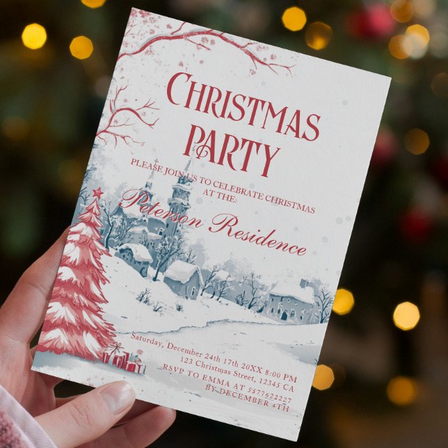Winter Village Red and White Christmas Party Invitation (Creator Uploaded)