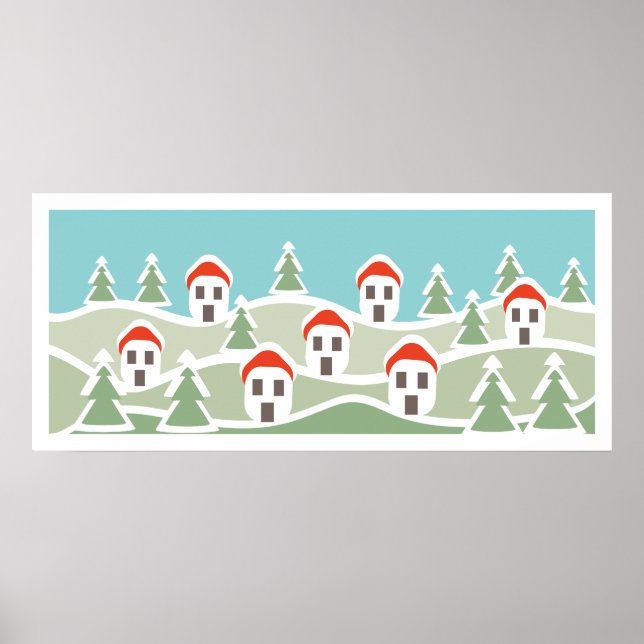 Winter village, red roof houses custom Poster (Front)