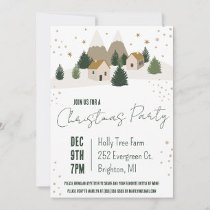 Winter Village Scene, Christmas, Holiday Party Invitation