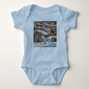 Winter Village Scene Cosy Snowy Town Baby Bodysuit