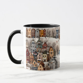 Winter Village Scene Cozy Snowy Town  Mug