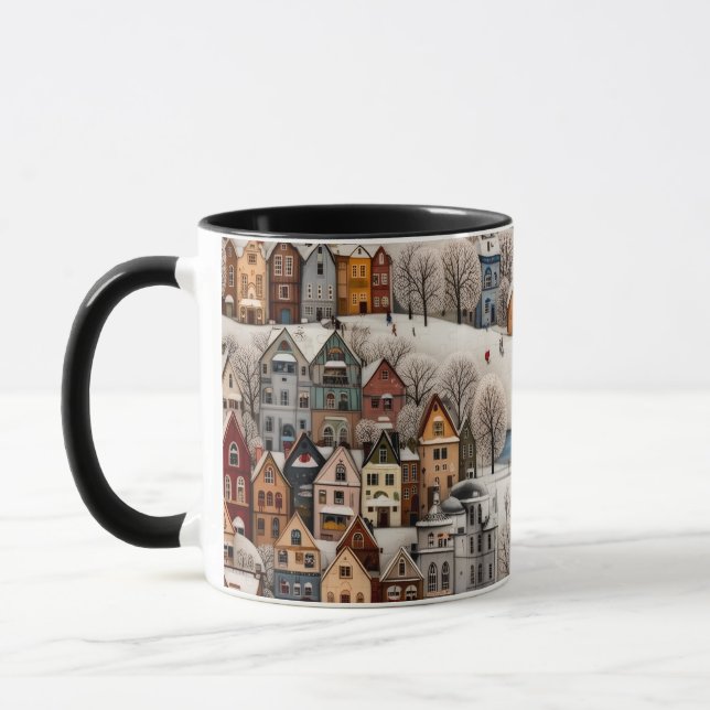 Winter Village Scene Cozy Snowy Town  Mug (Left)